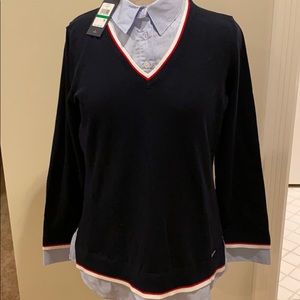 Sweater with Oxford shirt attached